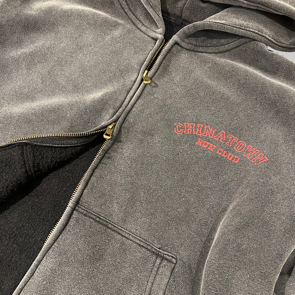 Black College Script Logo Double-Zip Hoodie